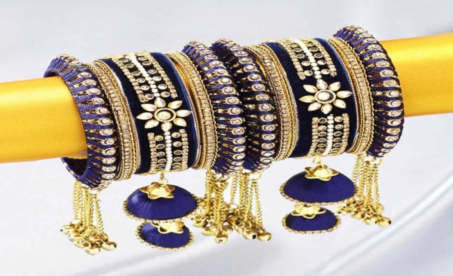 SANARA Ethnic Indian Bollywood Gold Plated Traditional Reverse AD Stone Bangle Bracelet Set Women Wedding Jewelry