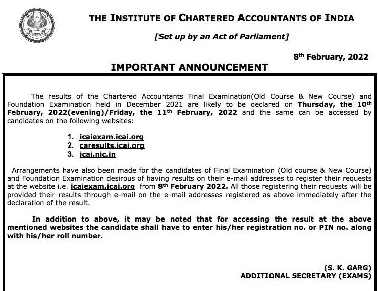 ICAI CA Results 2021