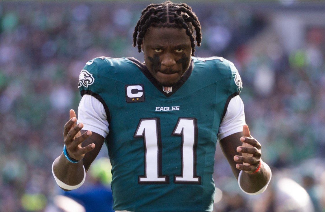 AJ Brown celebrating touchdown Philadelphia Eagles