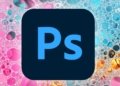 Adobe Photoshop logo on vibrant abstract background