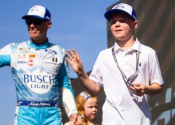 Kevin Harvick and son Keelan Panthers game handshake