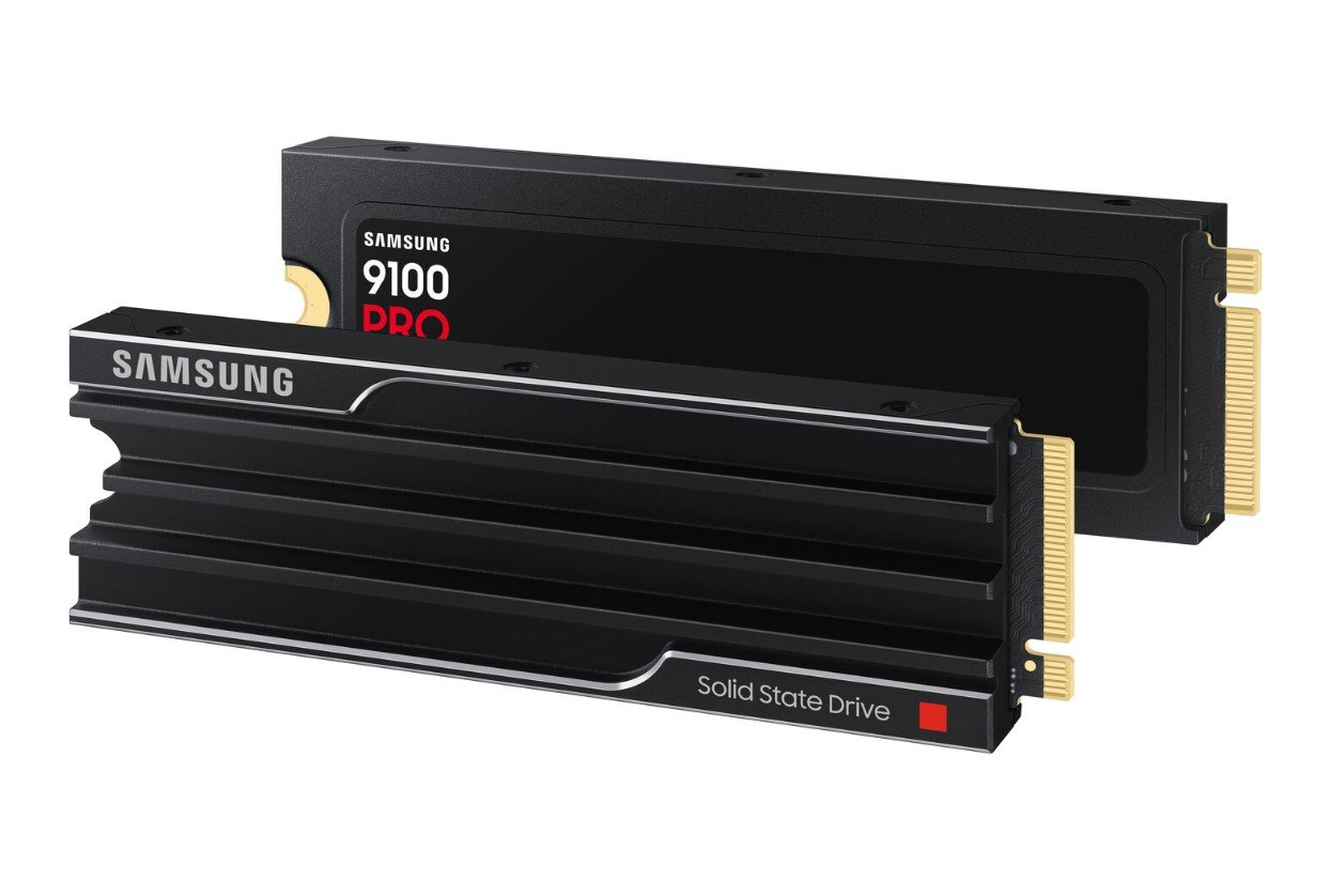 Samsung 9100 Pro PCIe 5.0 SSD close-up with heatsink