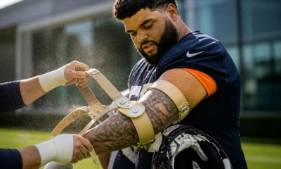 Darnell Wright Bears elbow injury training camp Halas Hall
