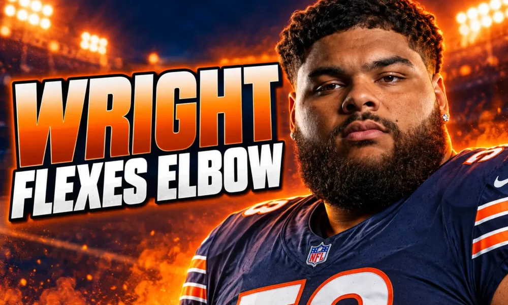 Darnell Wright flexes elbow at Bears camp