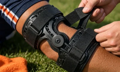 Darnell Wright Bears right elbow brace camp injury